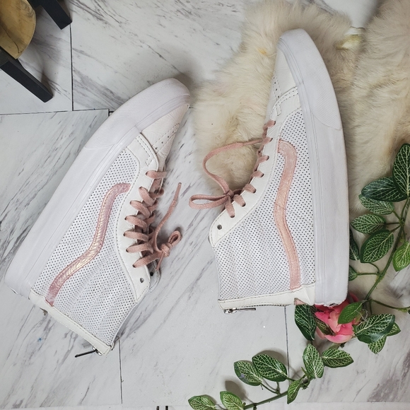 RARE vans White leather custom high top zip back - Picture 8 of 12